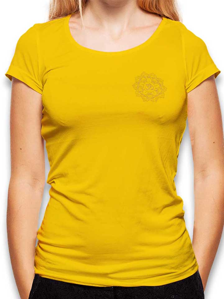 Golden Om Mandala Chest Print Damen T-Shirt gelb L