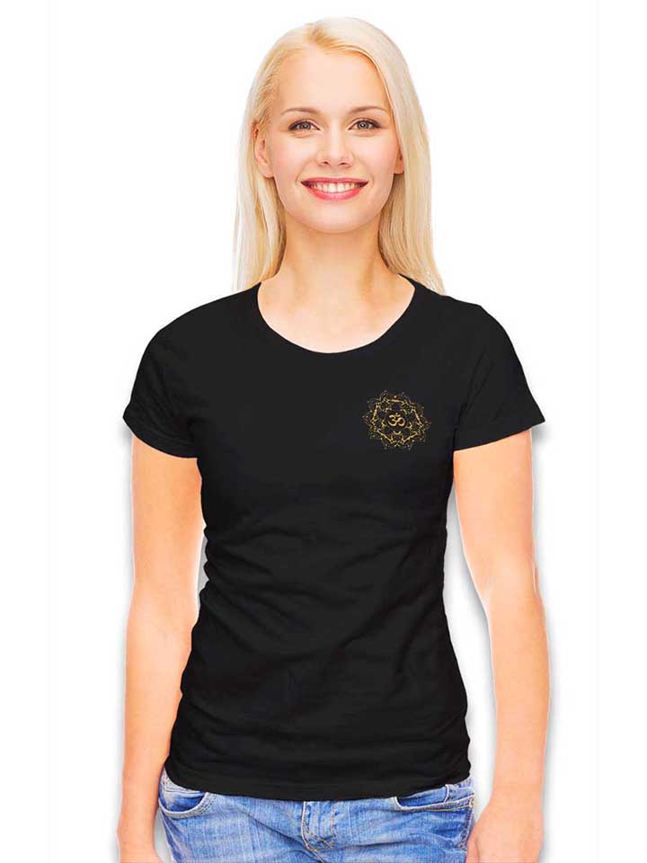 golden-om-mandala-chest-print-damen-t-shirt schwarz 2