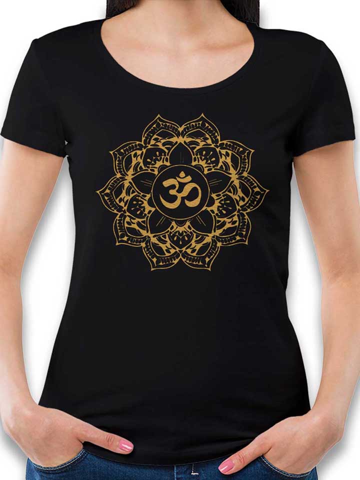 Golden Om Mandala Damen T-Shirt schwarz L