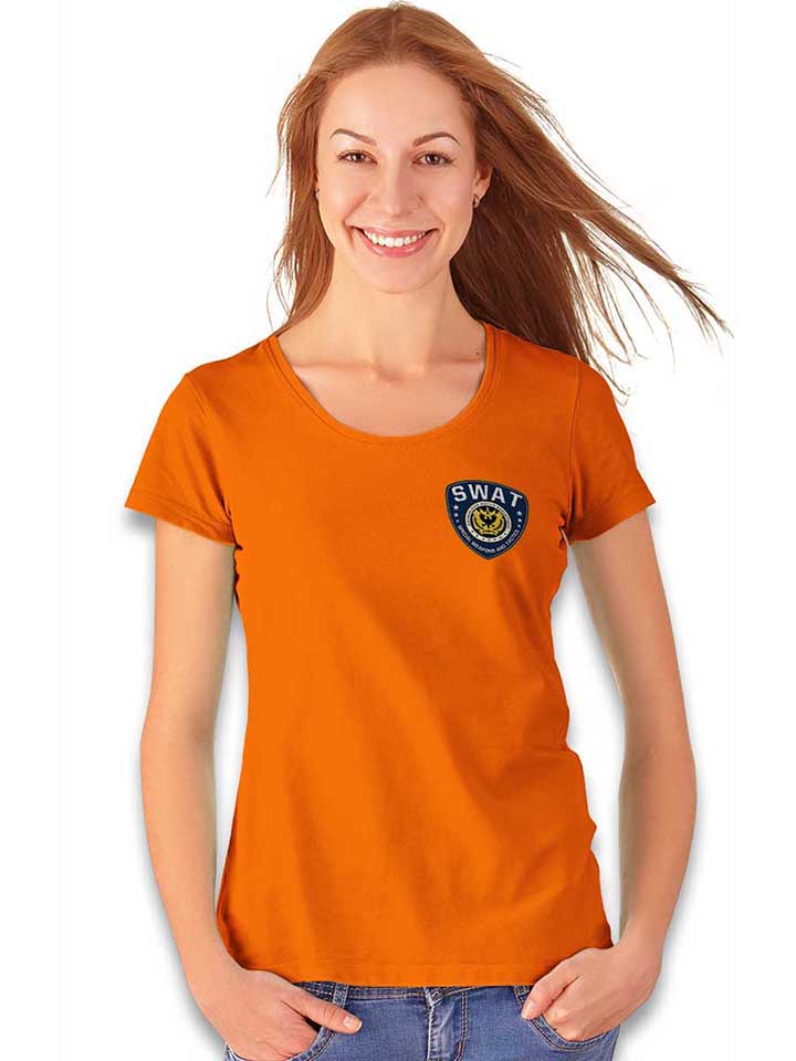 gotham-city-police-swat-chest-print-damen-t-shirt orange 2