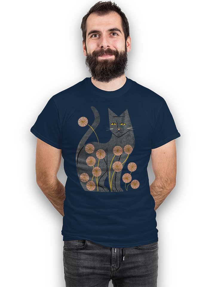 gray-cat-and-flowers-t-shirt dunkelblau 2
