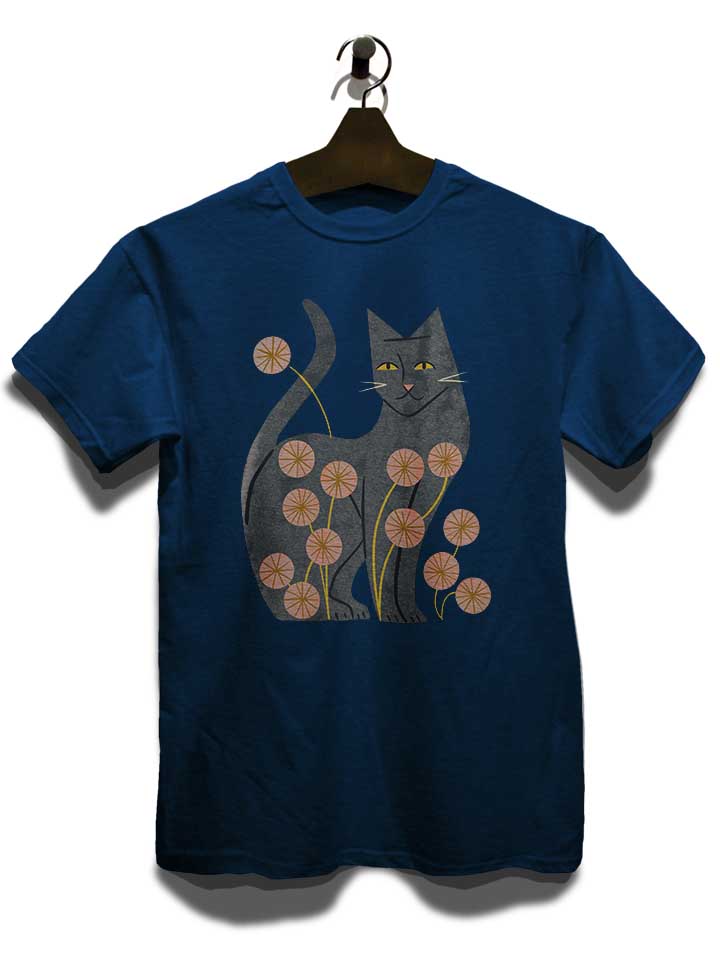 gray-cat-and-flowers-t-shirt dunkelblau 3