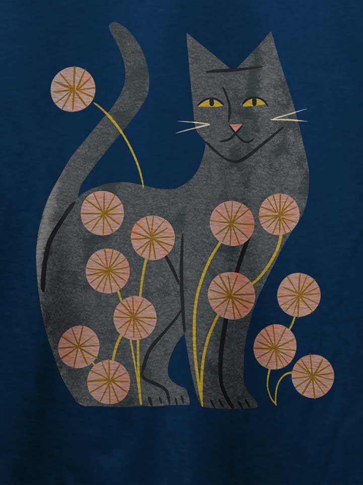 gray-cat-and-flowers-t-shirt dunkelblau 4