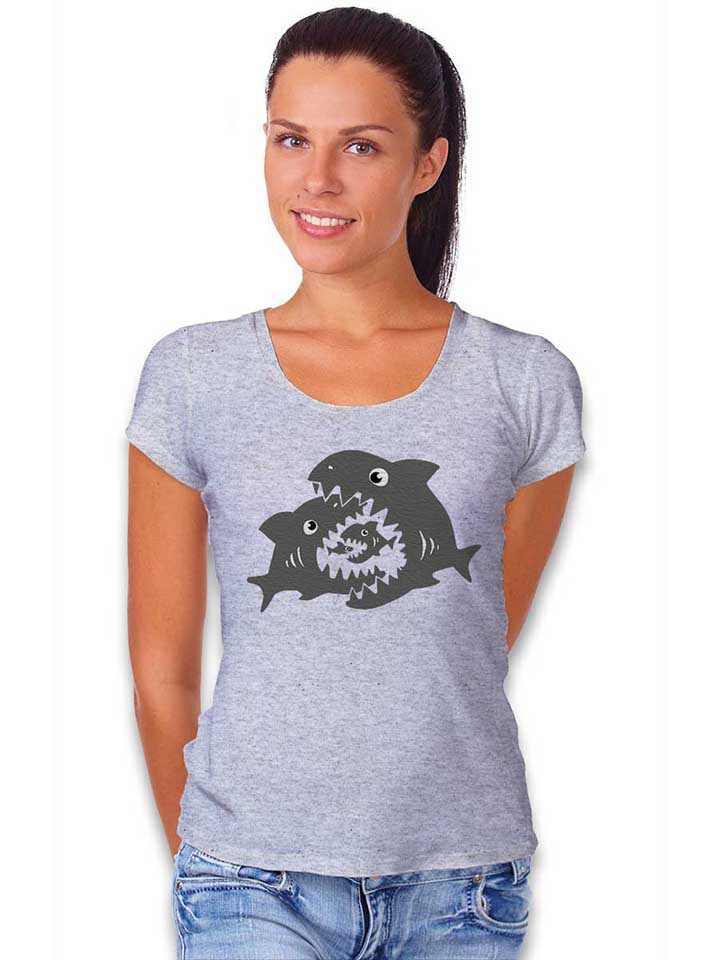 haifische-damen-t-shirt grau-meliert 2