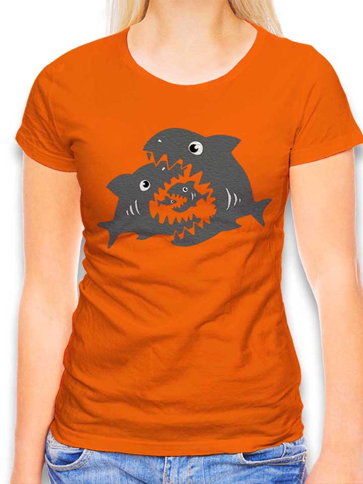 haifische-damen-t-shirt orange 1