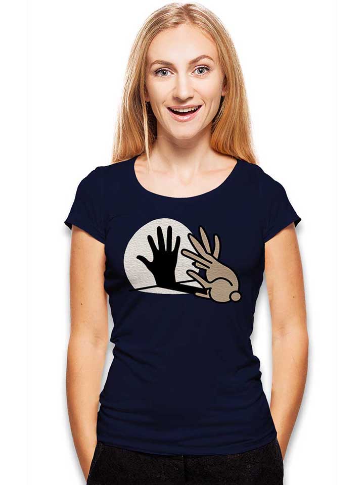 hand-schatten-kaninchen-damen-t-shirt dunkelblau 2