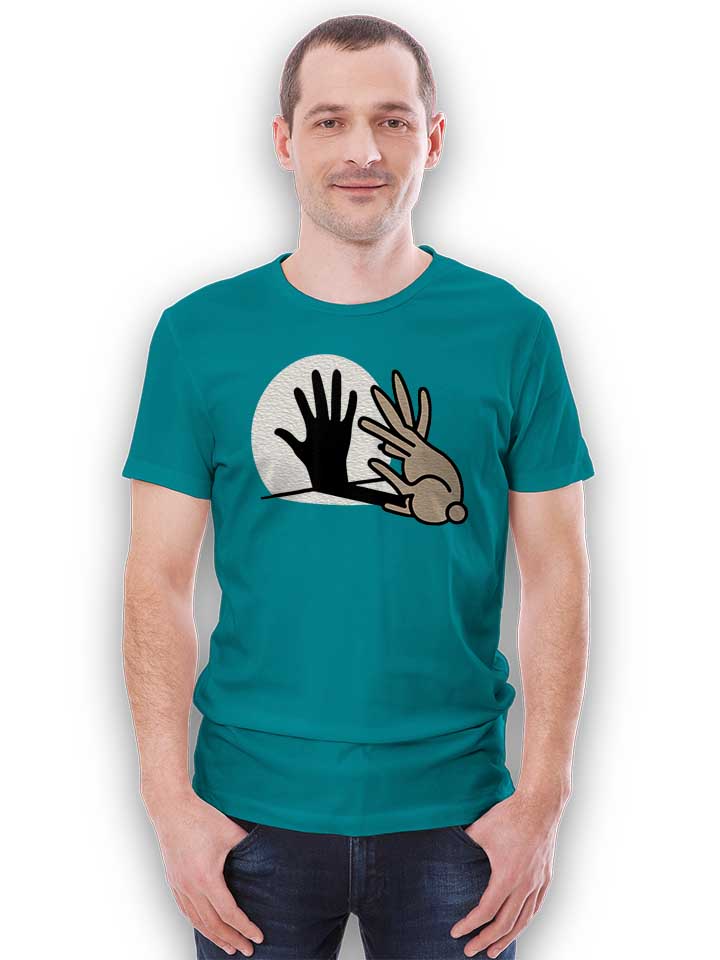 hand-schatten-kaninchen-t-shirt tuerkis 2