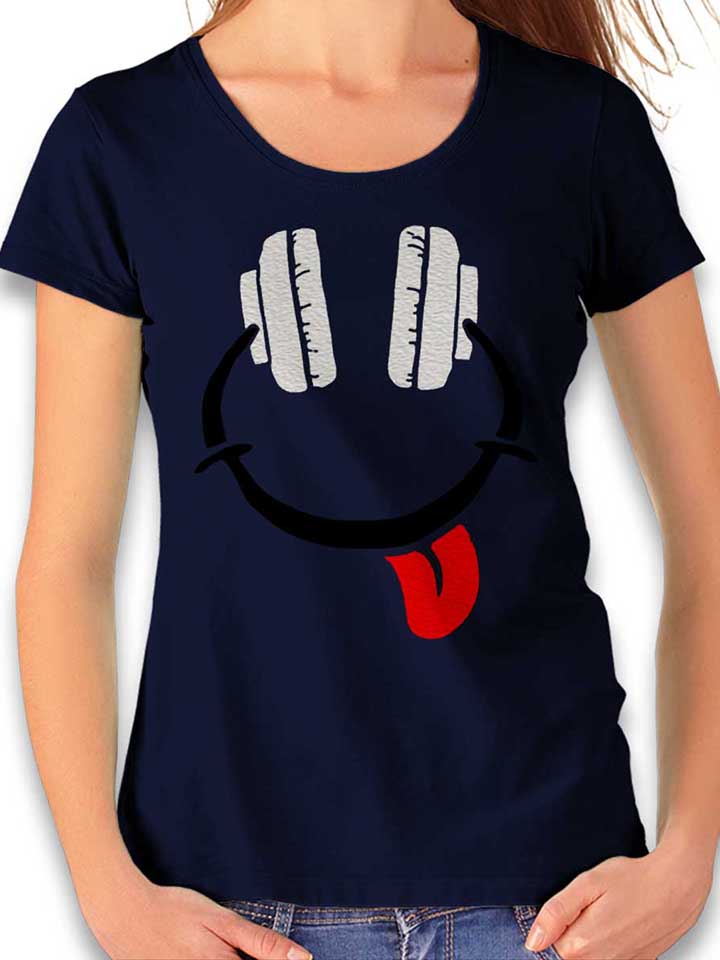 Headphone Smiley 02 Damen T-Shirt dunkelblau L