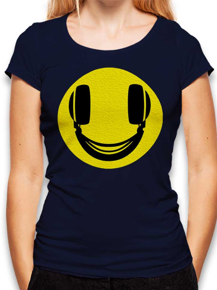 Headphone Smiley Damen T-Shirt dunkelblau L