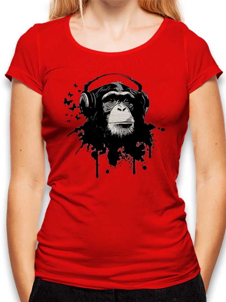 Heaphone Monkey Camiseta Mujer rojo L