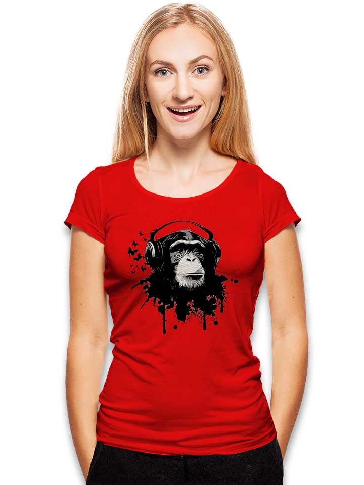 heaphone-monkey-damen-t-shirt rot 2