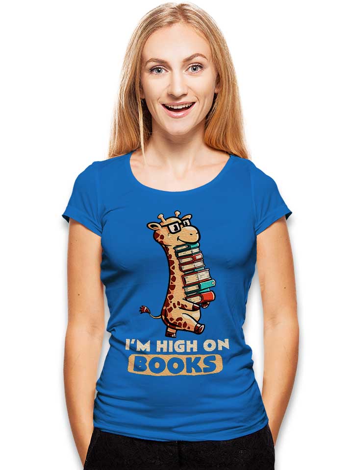 high-on-books-giraffe-damen-t-shirt royal 2
