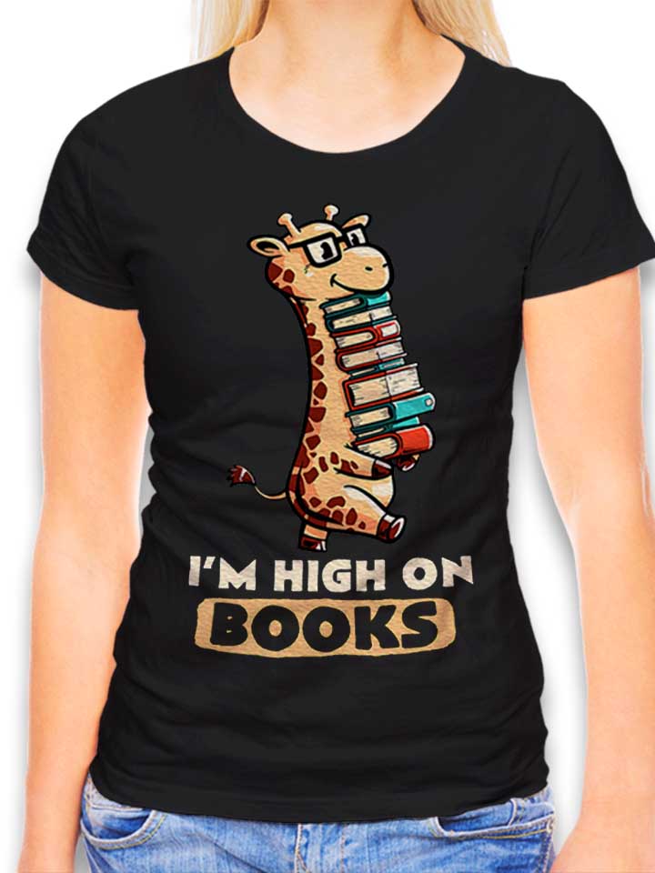 high-on-books-giraffe-damen-t-shirt schwarz 1