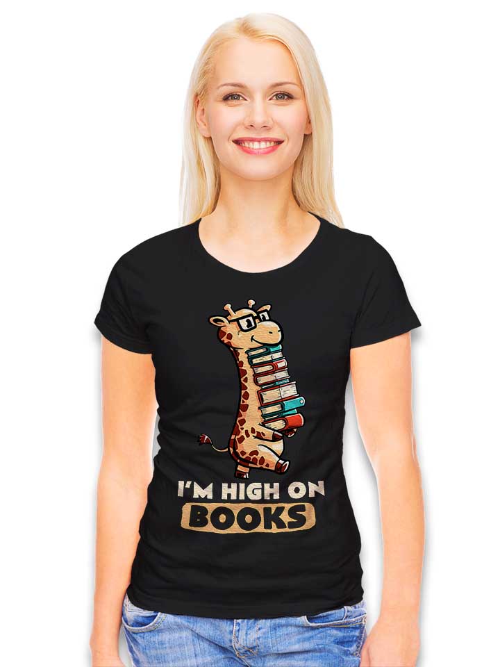high-on-books-giraffe-damen-t-shirt schwarz 2