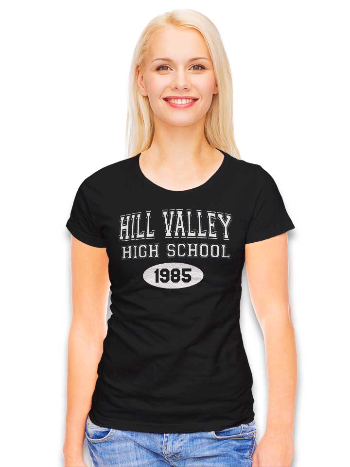 hill-valley-high-school-1985-damen-t-shirt schwarz 2