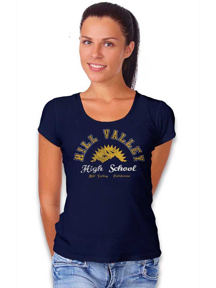 hill-valley-high-school-damen-t-shirt dunkelblau 2
