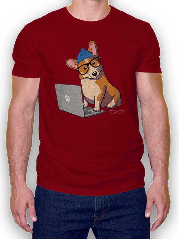 Hipster Dog T-Shirt bordeaux L