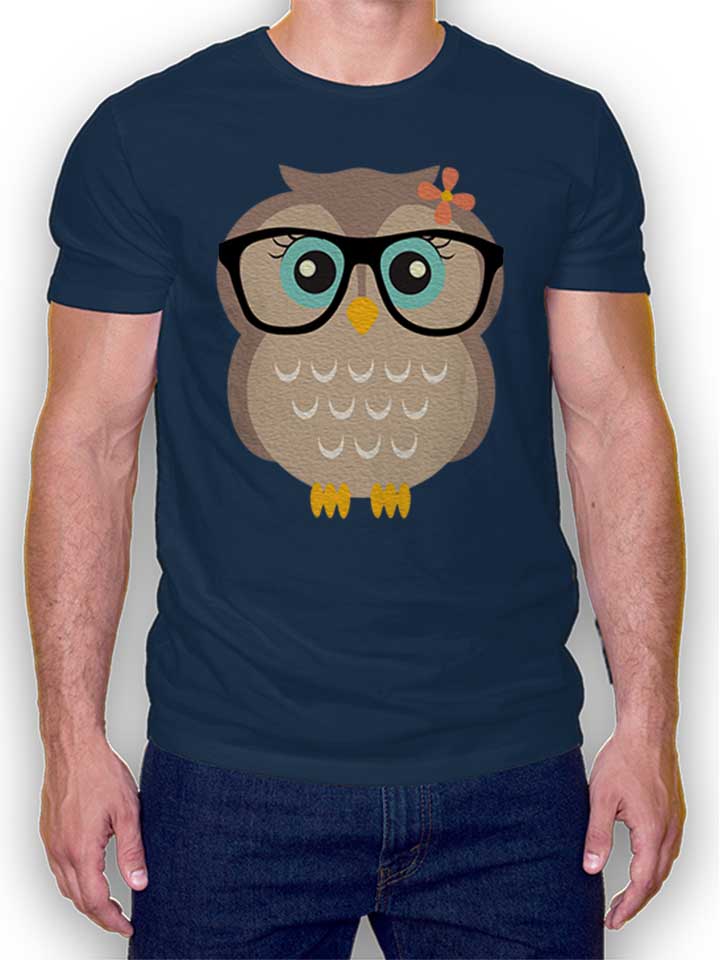 Hipster Girl Owl T-Shirt dunkelblau L