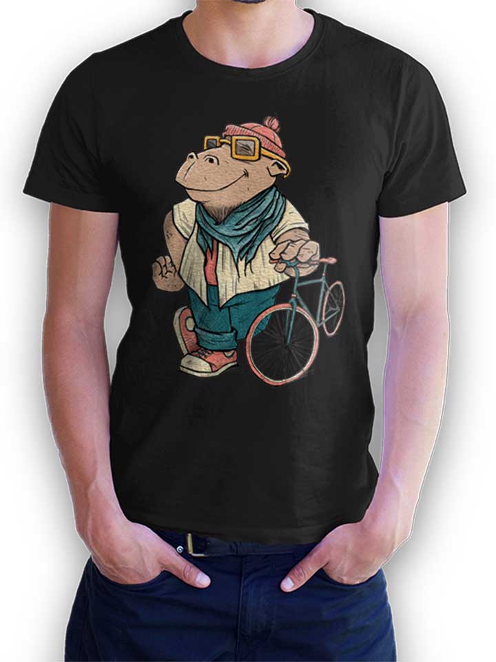 Hipster Hippo T-Shirt schwarz L
