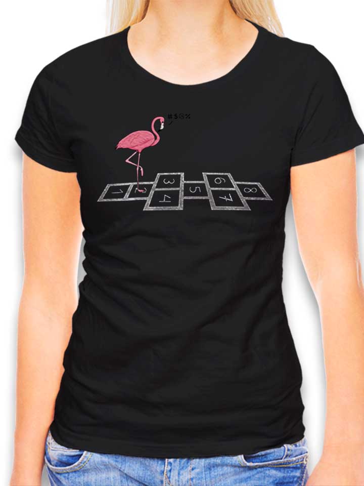 Hopping Flamingo Damen T-Shirt schwarz L