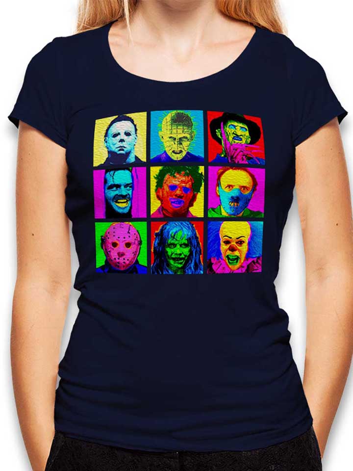 horror-pop-art-damen-t-shirt dunkelblau 1