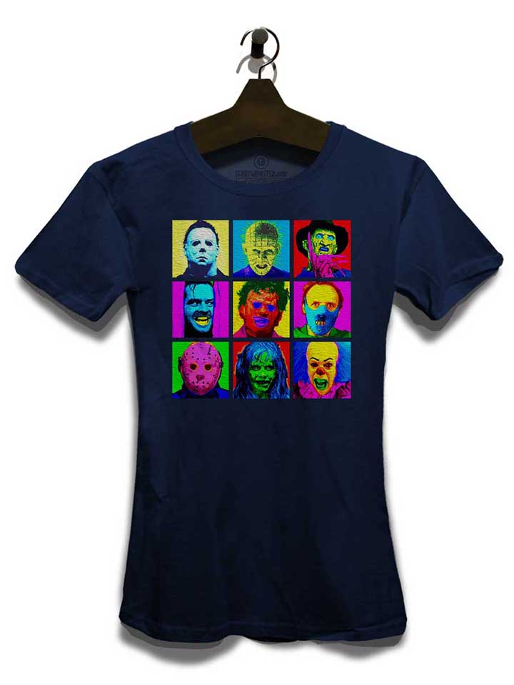 horror-pop-art-damen-t-shirt dunkelblau 3