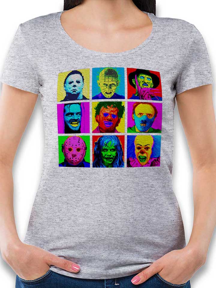 Horror Pop Art Damen T-Shirt grau-meliert L