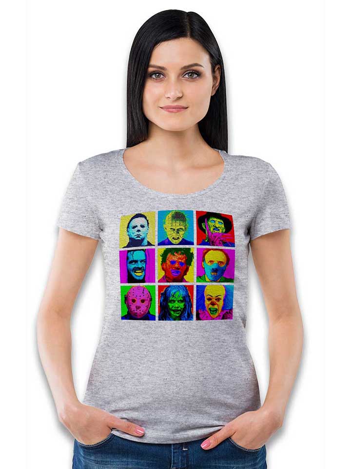 horror-pop-art-damen-t-shirt grau-meliert 2