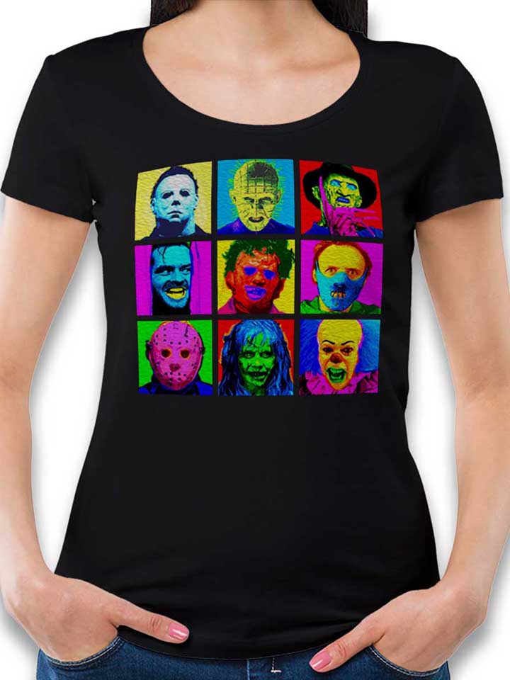 Horror Pop Art Damen T-Shirt schwarz L