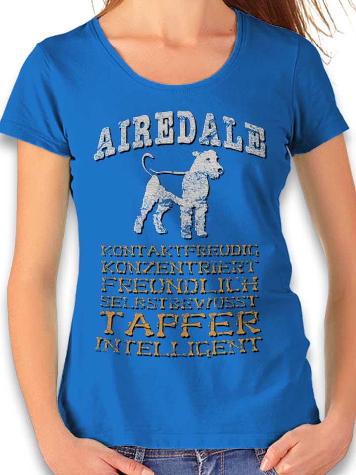Hund Airedale T-Shirt Donna blu-royal L