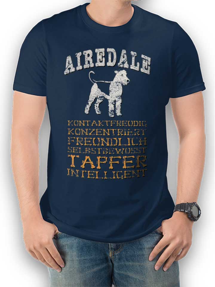 Hund Airedale T-Shirt dunkelblau L
