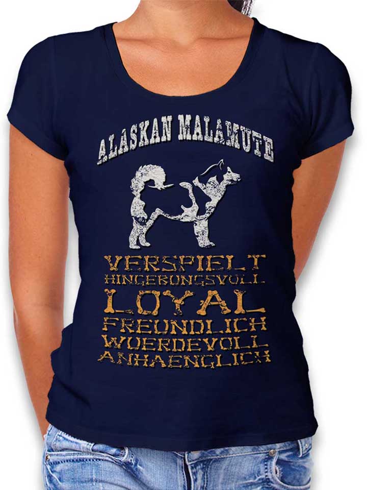 hund-alaskan-malamute-damen-t-shirt dunkelblau 1