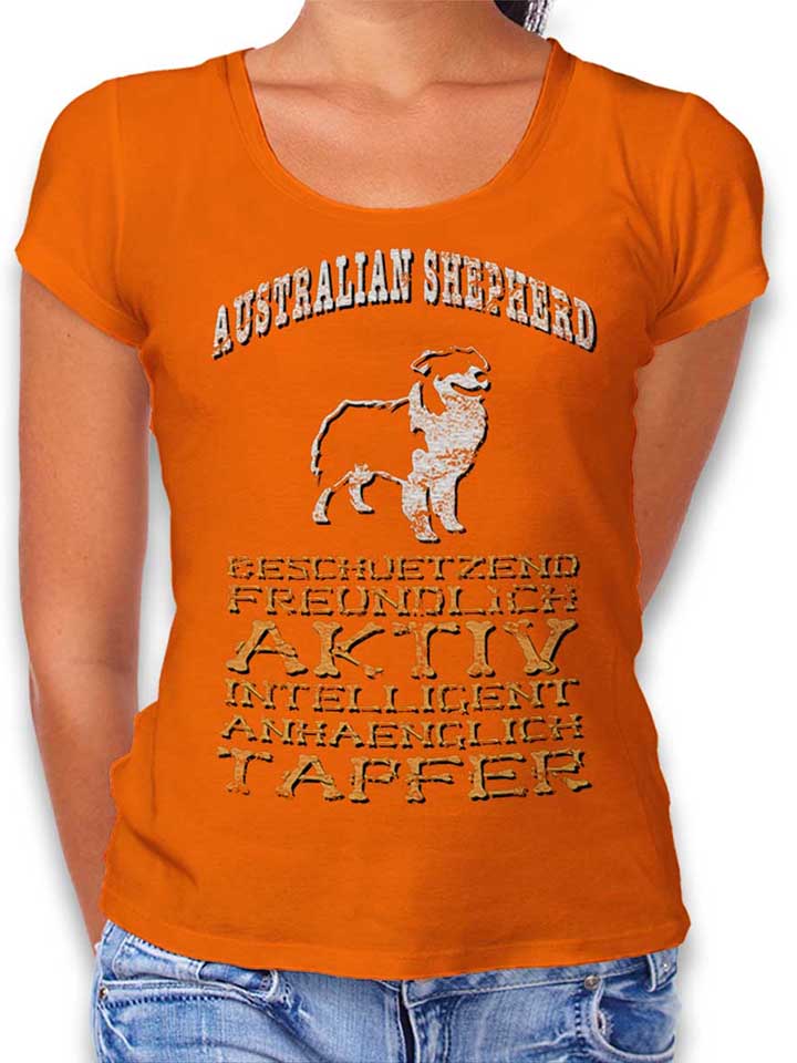 hund-australian-shepherd-damen-t-shirt orange 1