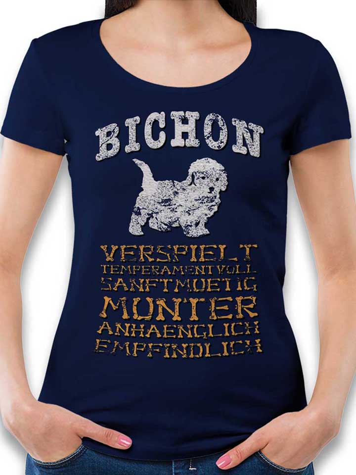 Hund Bichon Damen T-Shirt dunkelblau L