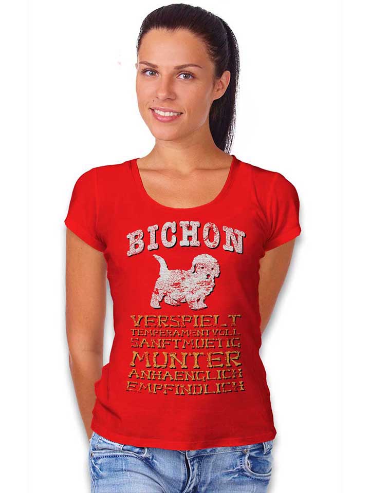 hund-bichon-damen-t-shirt rot 2
