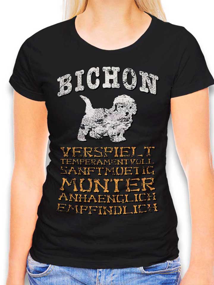 hund-bichon-damen-t-shirt schwarz 1
