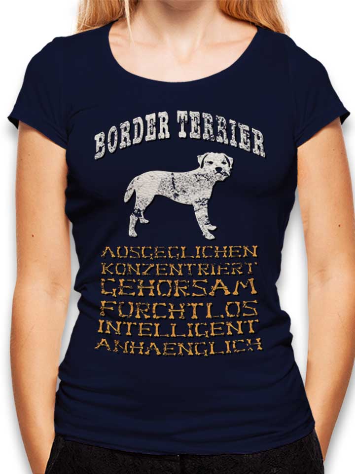 Hund Border Terrier Camiseta Mujer azul-marino L