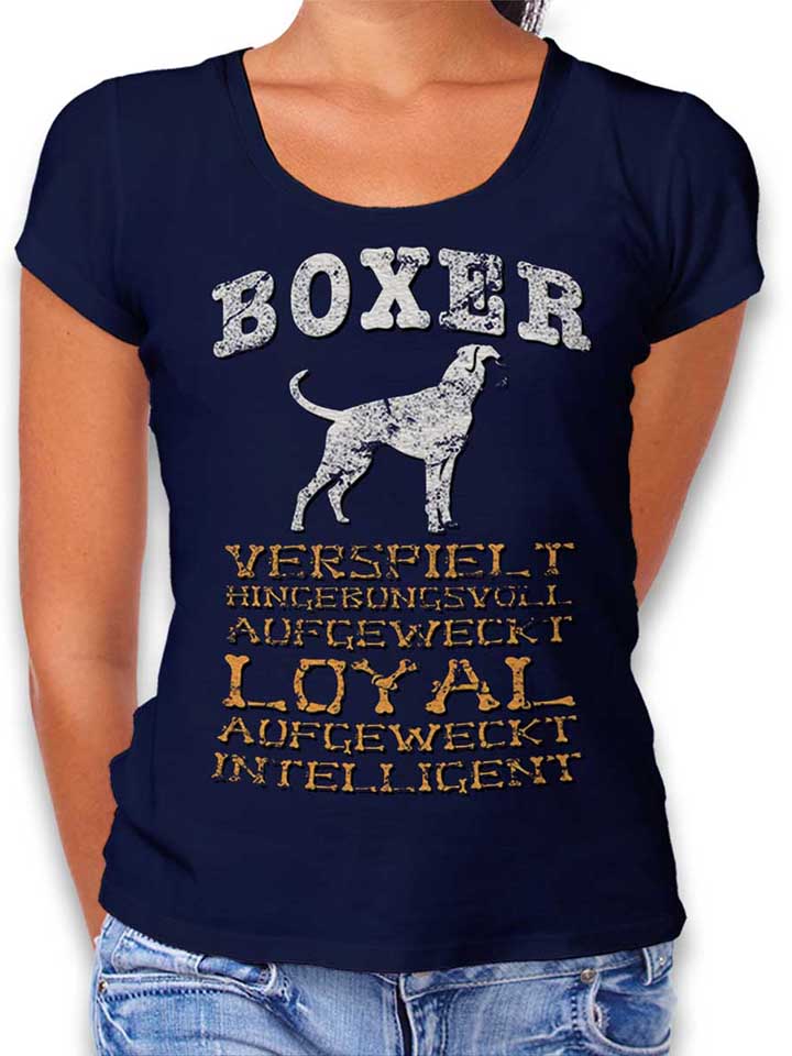 Hund Boxer Damen T-Shirt dunkelblau L