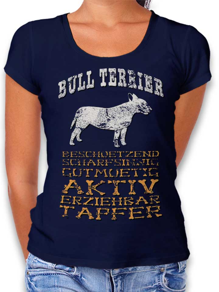hund-bull-terrier-damen-t-shirt dunkelblau 1