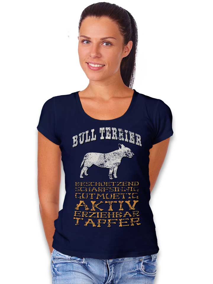 hund-bull-terrier-damen-t-shirt dunkelblau 2