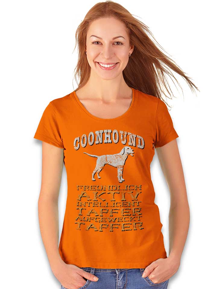 hund-coonhound-damen-t-shirt orange 2
