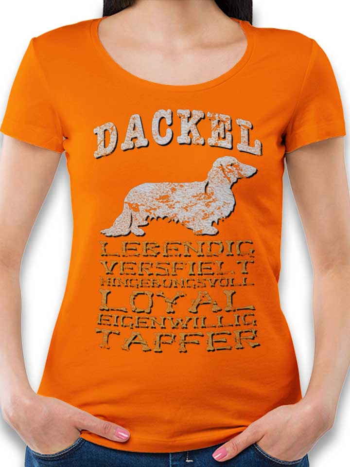 Hund Dackel Damen T-Shirt orange L
