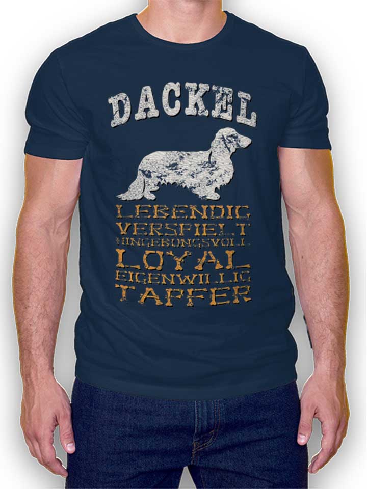 Hund Dackel T-Shirt dunkelblau L
