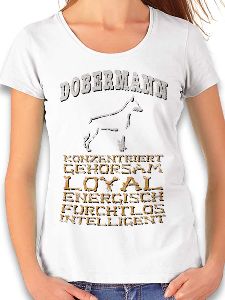 Hund Dobermann T-Shirt Donna bianco L