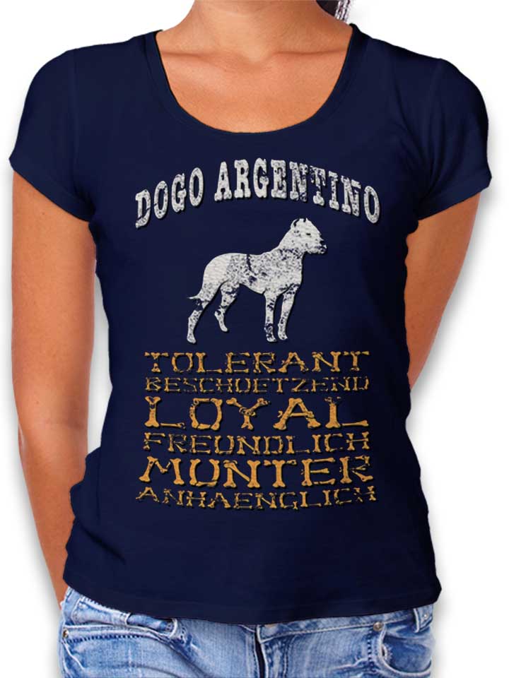 Hund Dogo Argentino Camiseta Mujer azul-marino L