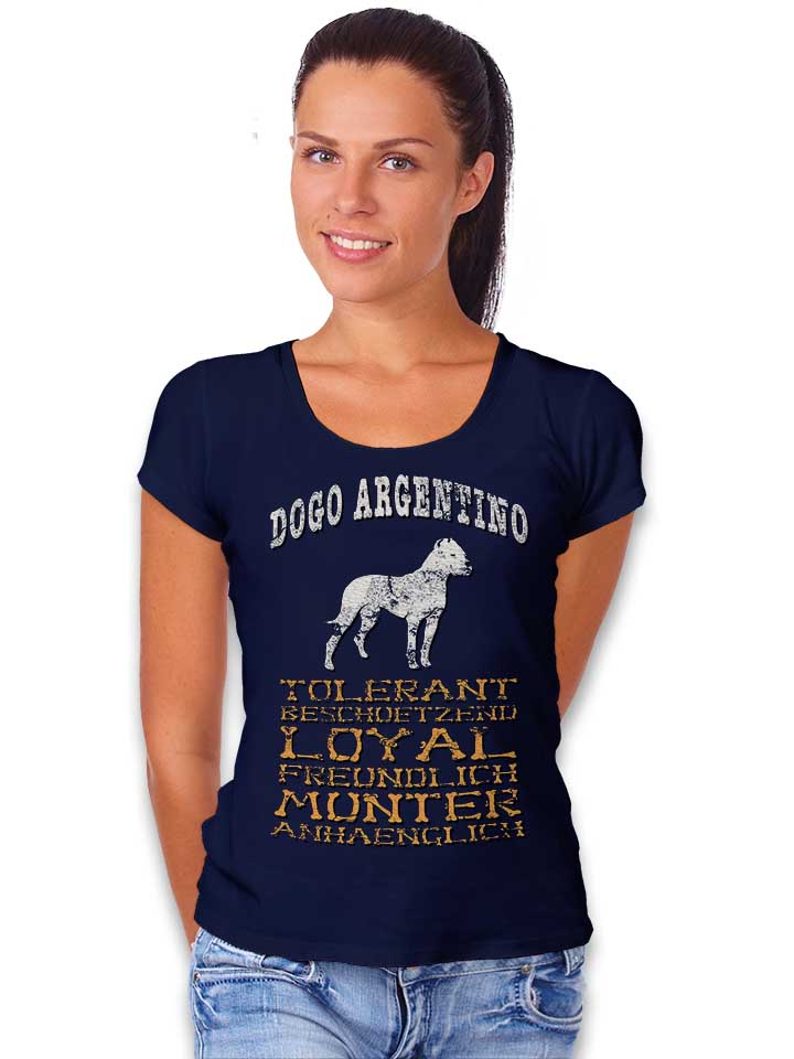 hund-dogo-argentino-damen-t-shirt dunkelblau 2