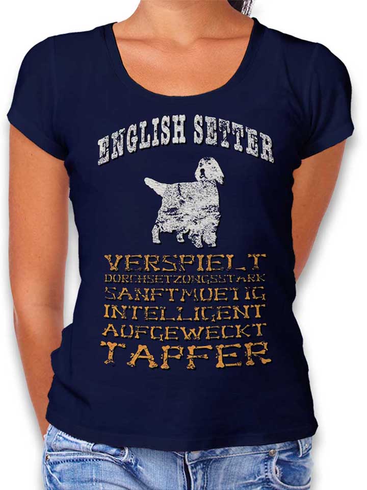 hund-english-setter-damen-t-shirt dunkelblau 1