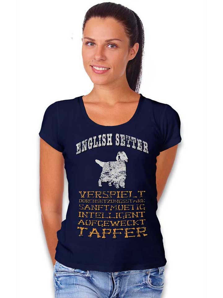 hund-english-setter-damen-t-shirt dunkelblau 2