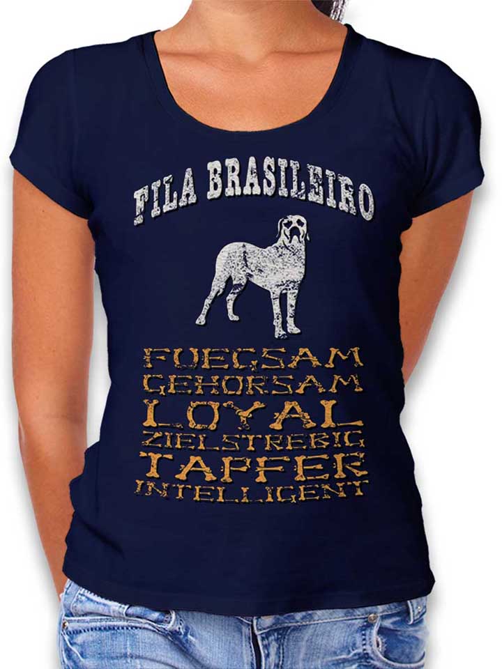 Hund Fila Brasileiro Damen T-Shirt dunkelblau L