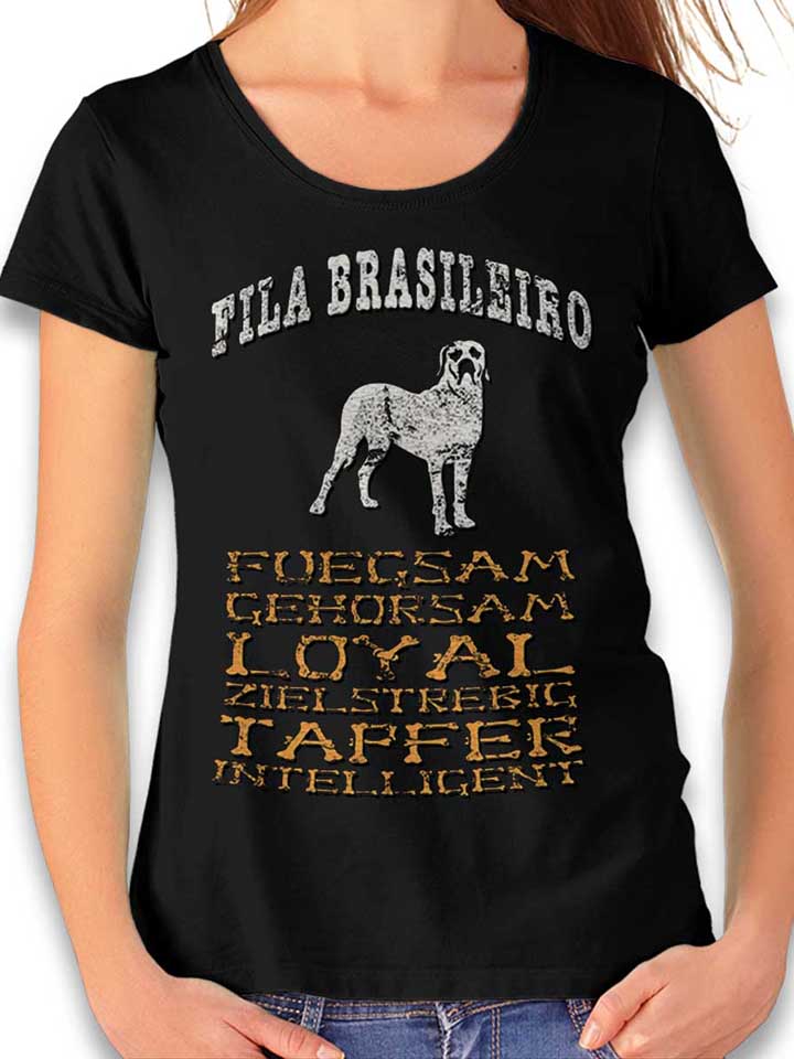 Hund Fila Brasileiro Damen T-Shirt schwarz L